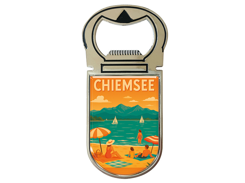 Souvenir Magnet Kapselheber aus Metall Chiemsee 4x9cm