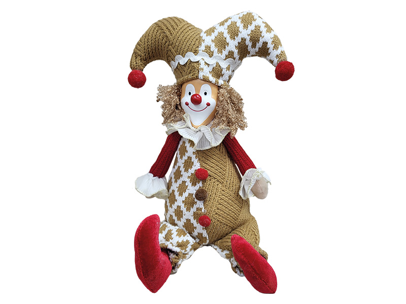 Clown aus Poly mit gestricktem Anzug, 15x20x28cm    Clown aus Poly mit gestricktem Anzug, 15x20x28cm