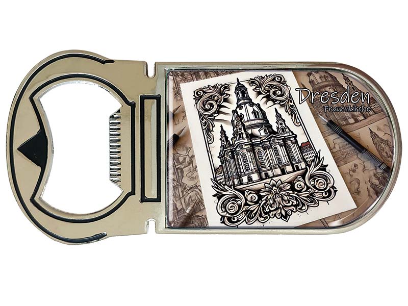 Souvenir Magnet Kapselheber aus Metall Dresden 4x9cm