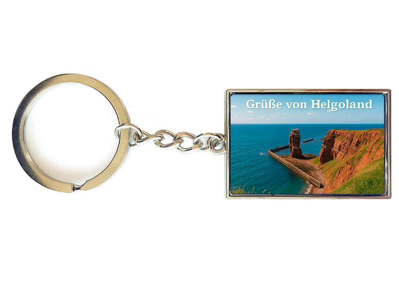 Souvenir Schlüsselanhänger rechteckig aus Metall Helgoland 3x10cm