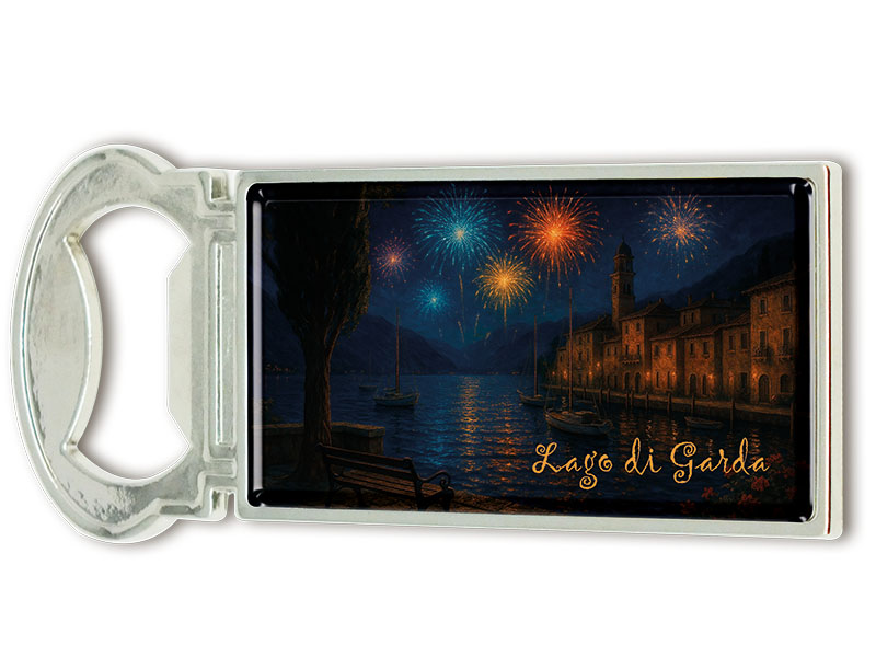 Souvenir Magnet Kapselheber aus Metall Gardasee 3x9cm