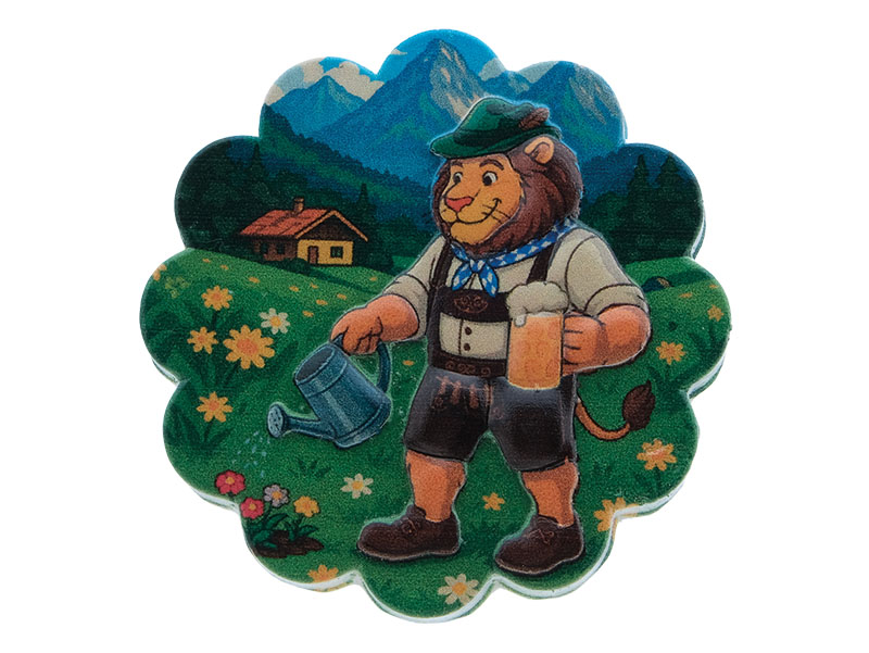 3D Magnet Löwe Leopold mit Blumen aus Poly Ø6,5x0,5cm