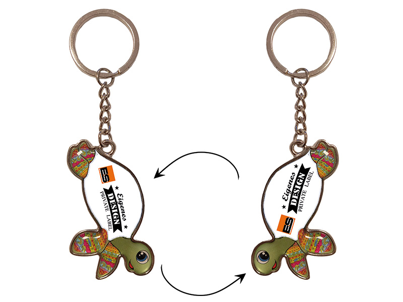 Metal double side keychain funny turtle 12,5x4cm, for own design