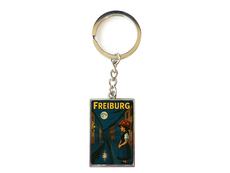 Souvenir Schlüsselanhänger rechteckig aus Metall Freiburg 3x10cm