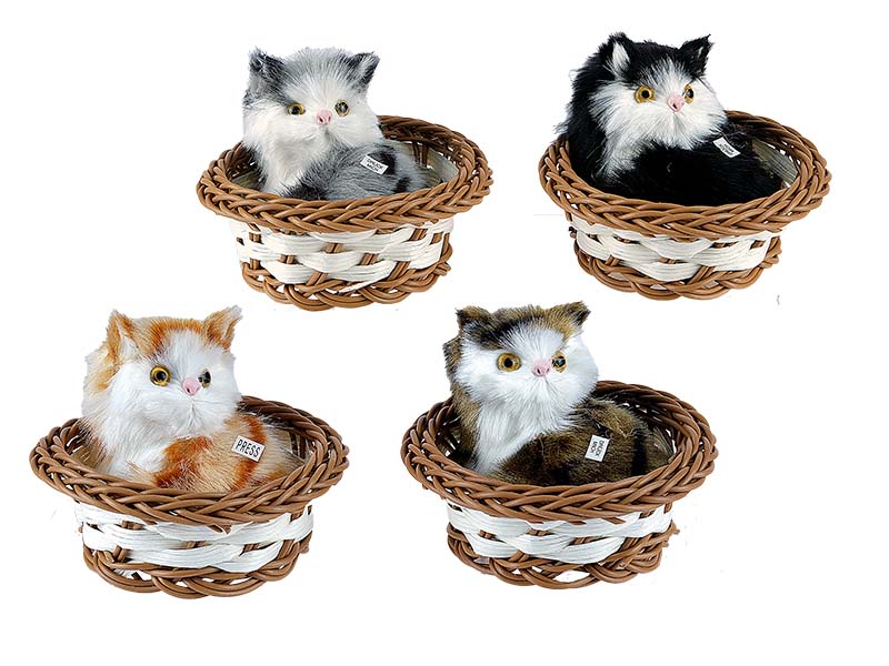 36705 Deko Katze im Körbchen