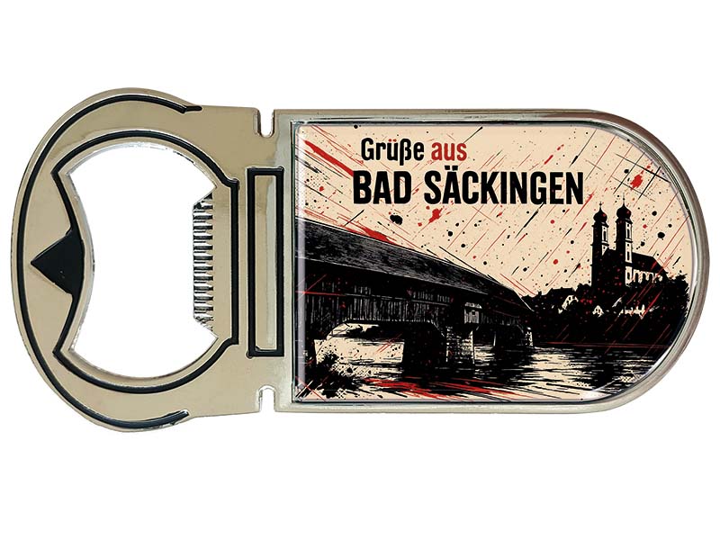 Souvenir Magnet Kapselheber aus Metall Bad Säckingen 4x9cm
