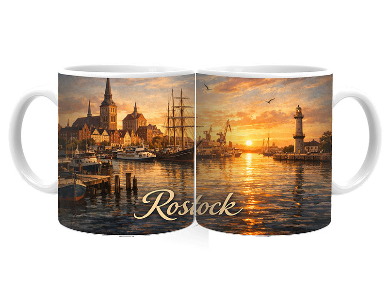 Souvenir Foto Tasse Rostock aus Keramik Ø8x9,5cm
