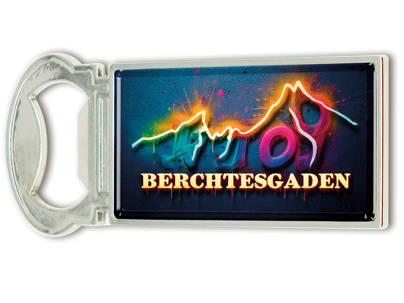Souvenir Magnet Kapselheber aus Metall Berchtesgaden 3x9cm