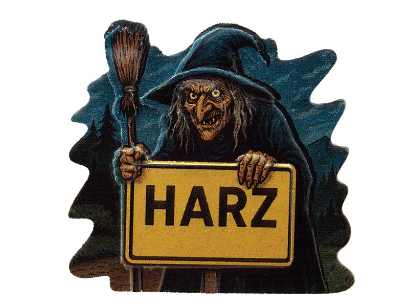 3D Magnet  Harz-Hexe mit Ortsschild aus Poly 7x0,5x6,5cm