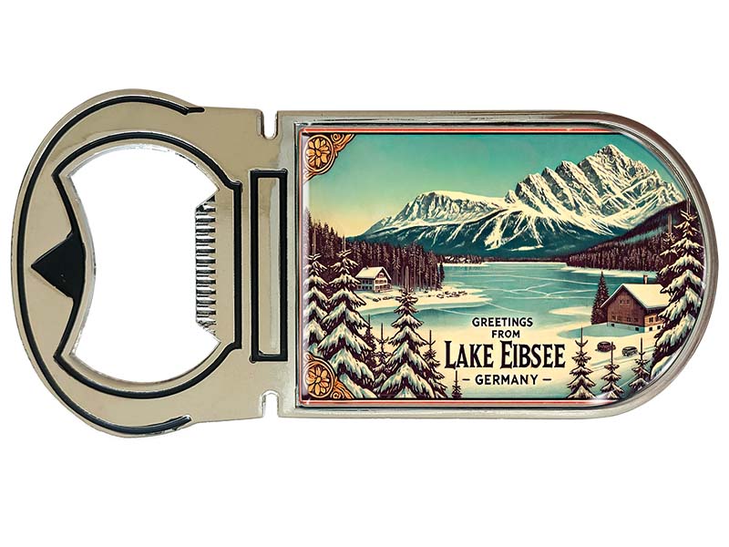 Souvenir Magnet Kapselheber aus Metall Eibsee 4x9cm