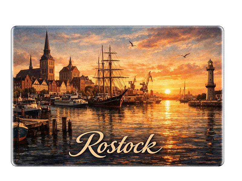 Souvenir Foto Magnet Rostock aus Steingut 6x4,5cm