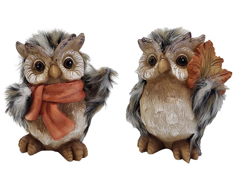 Eule aus Poly mit Kunstfell, 12x7,5x14cm    Eule aus Poly mit Kunstfell, 12x7,5x14cm