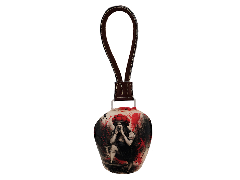 Glocke aus Metall bedruckt mit Schwarzwälderin 13x9x17cm    Glocke aus Metall bedruckt mit Schwarzwälderin 13x9x17cm