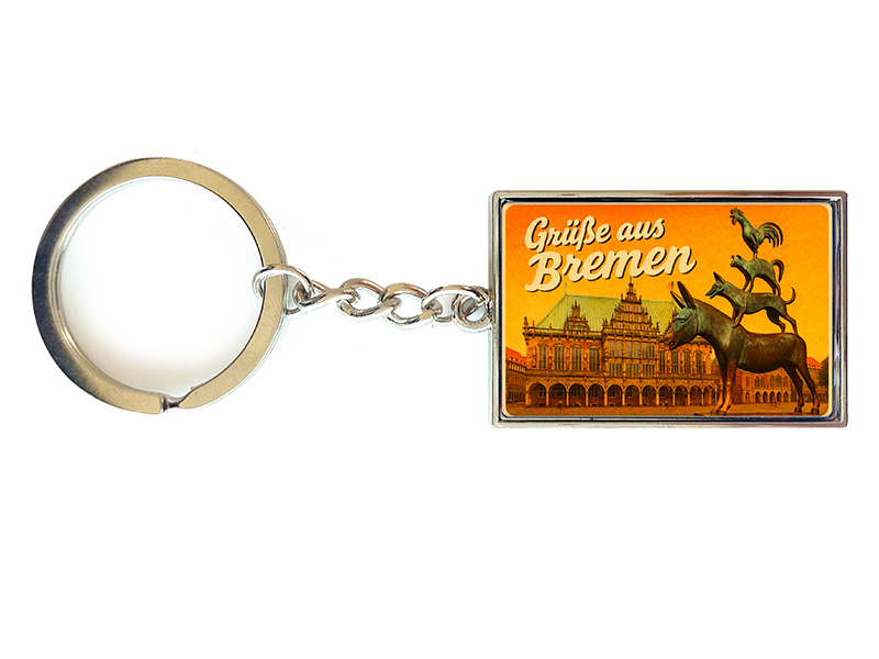 Souvenir Schlüsselanhänger rechteckig aus Metall Bremen 3x10cm