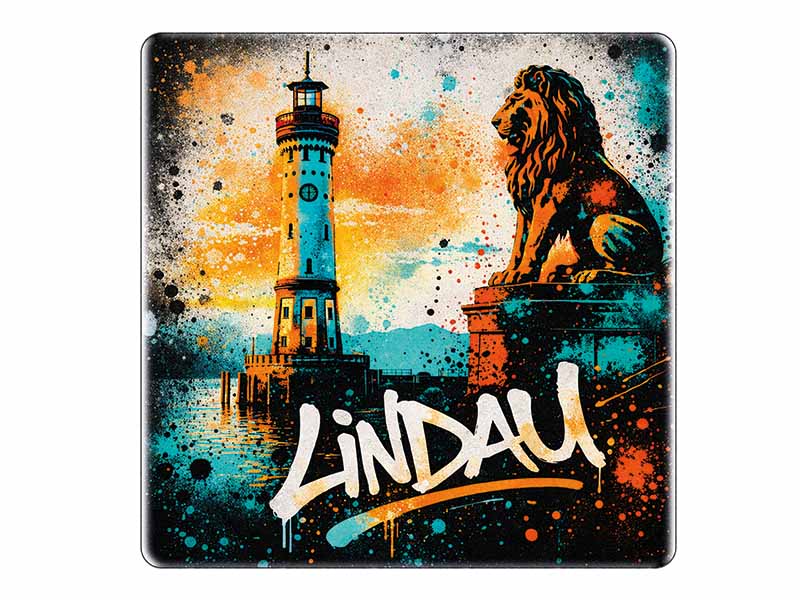 Souvenir Foto Magnet Steingut Lindau 5x5cm