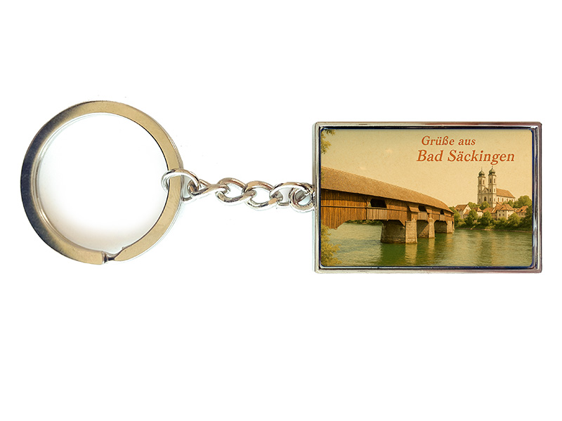 Souvenir Schlüsselanhänger rechteckig aus Metall Bad Säckingen 3x10cm