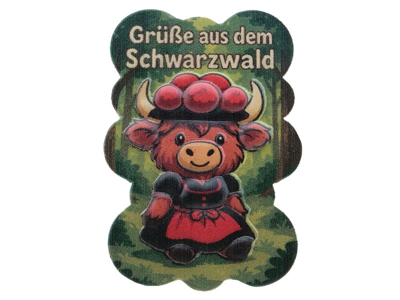 3D Magnet Hochlandrind mit Bollenhut aus Poly 5x0,5x7,5cm