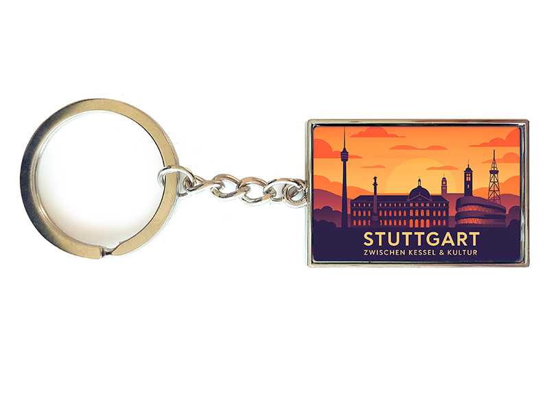 Souvenir Schlüsselanhänger rechteckig aus Metall Stuttgart 3x10cm