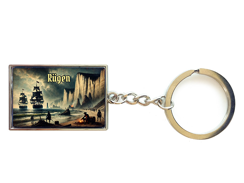 Souvenir Schlüsselanhänger rechteckig aus Metall Rügen 3x10cm Souvenir Schlüsselanhänger rechteckig aus Metall Rügen 3x10cm