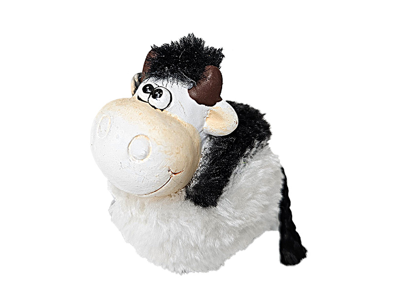 Kuh aus Keramik mit Plüsch 7x6x8cm    Kuh aus Keramik mit Plüsch 7x6x8cm