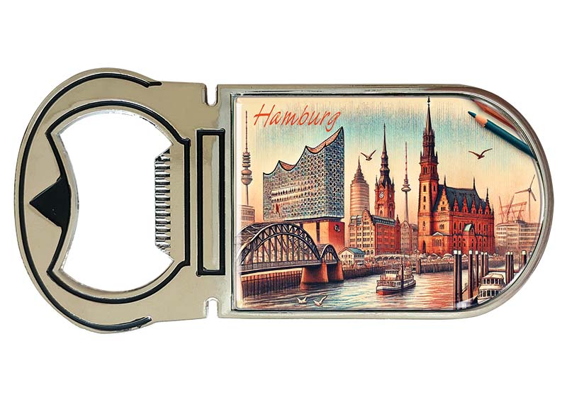 Souvenir Magnet Kapselheber aus Metall Hamburg 4x9cm Souvenir Magnet Kapselheber aus Metall Hamburg 4x9cm