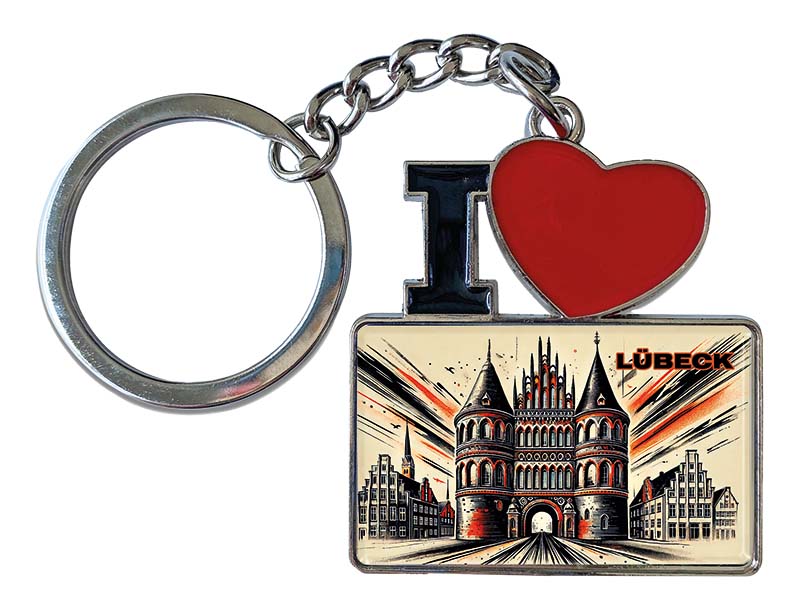 Souvenir Schlüsselanhänger aus Metall "I Love" Luebeck 11x4cm   
