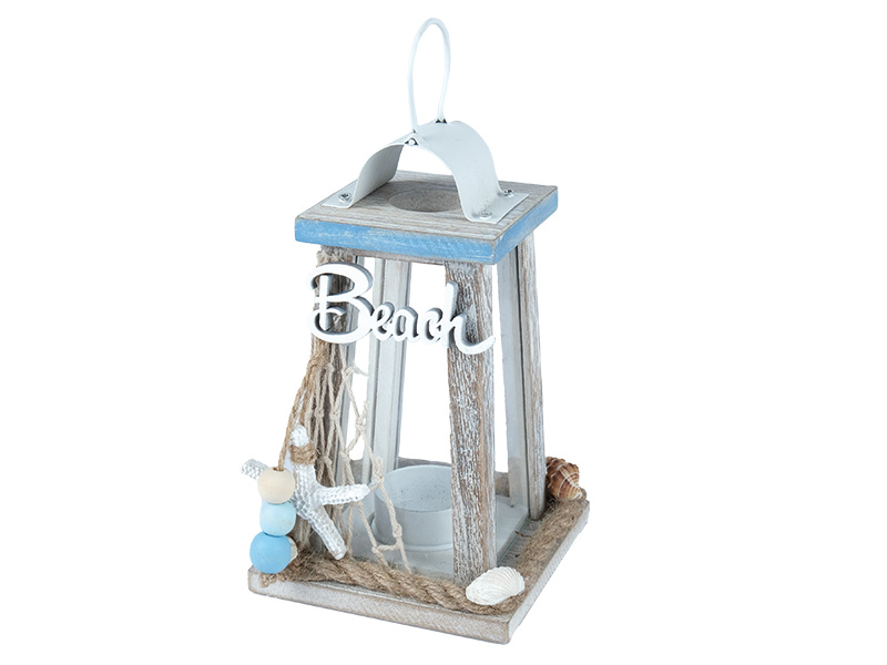 Laterne "Beach" aus Holz, 10x10x23cm    Laterne "Beach" aus Holz, 10x10x23cm