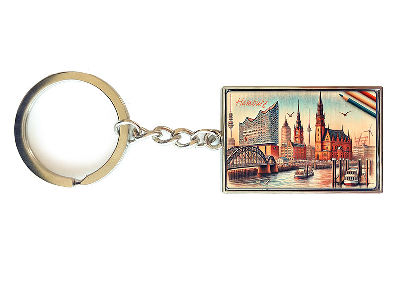 Souvenir Schlüsselanhänger rechteckig aus Metall Hamburg 3x10cm Souvenir Schlüsselanhänger rechteckig aus Metall Hamburg 3x10cm