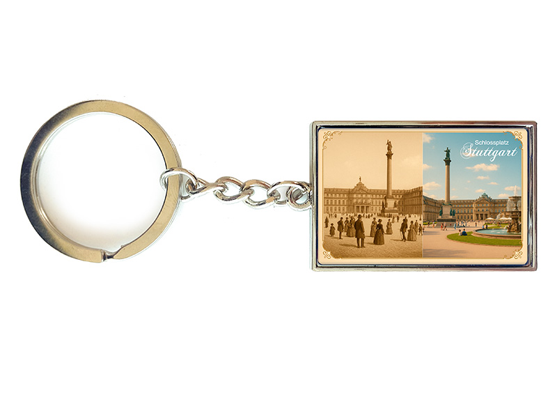 Souvenir Schlüsselanhänger rechteckig aus Metall Stuttgart 3x10cm