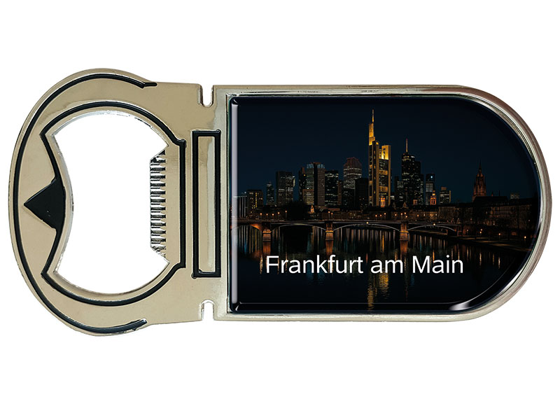 Souvenir Magnet Kapselheber aus Metall Frankfurt 4x9cm Souvenir Magnet Kapselheber aus Metall Frankfurt 4x9cm