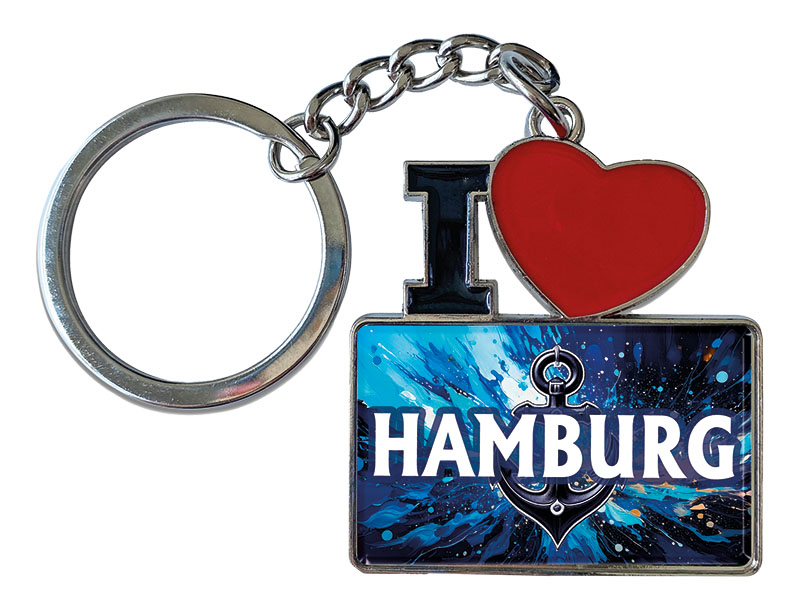 Souvenir Schlüsselanhänger aus Metall "I Love" Hamburg 11x4cm    Souvenir Schlüsselanhänger aus Metall "I Love" Hamburg 11x4cm