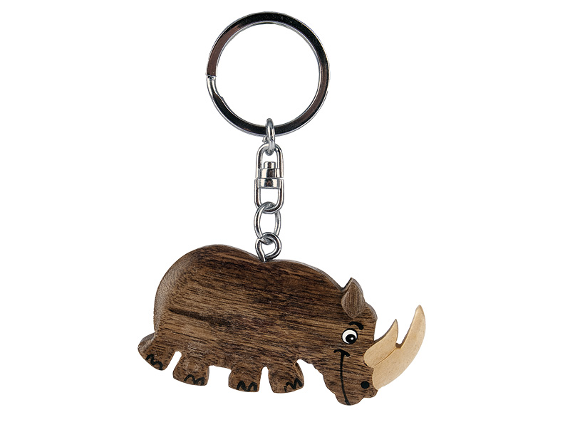 Nashorn aus Holz mit Schlüsselanhänger, 6x1x3cm   