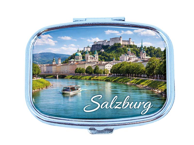 Souvenir Pillendose Salzburg aus Metall 6x4,5cm