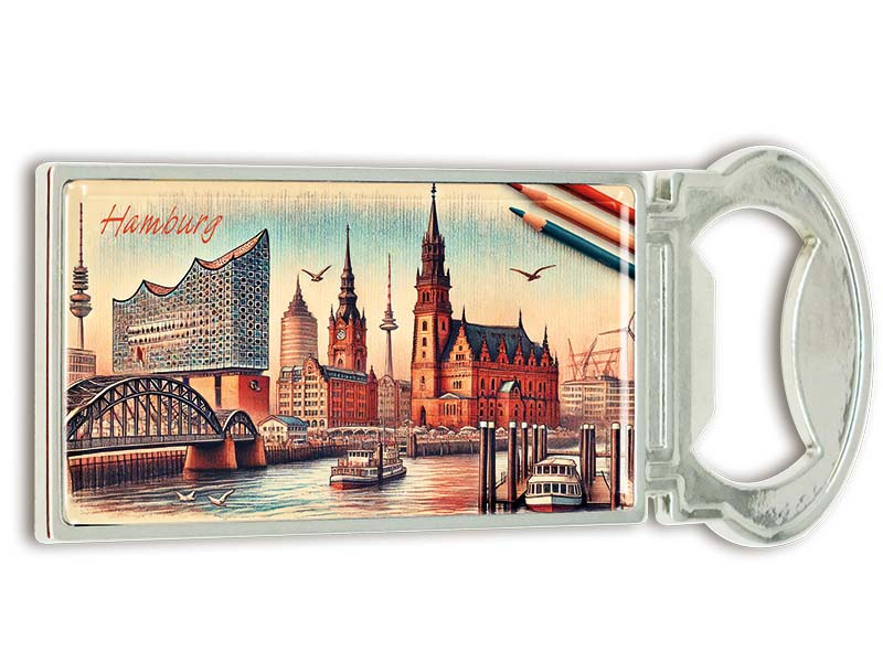 Souvenir Magnet Kapselheber aus Metall Hamburg 3x9cm Souvenir Magnet Kapselheber aus Metall Hamburg 3x9cm