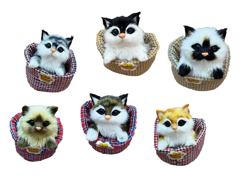 Deko Katze im Körbchen mit Kunstfell 10x7x11cm   