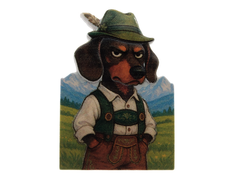 3D magnet dachshund with costume, poly, 5,5x0,5x7,5cm