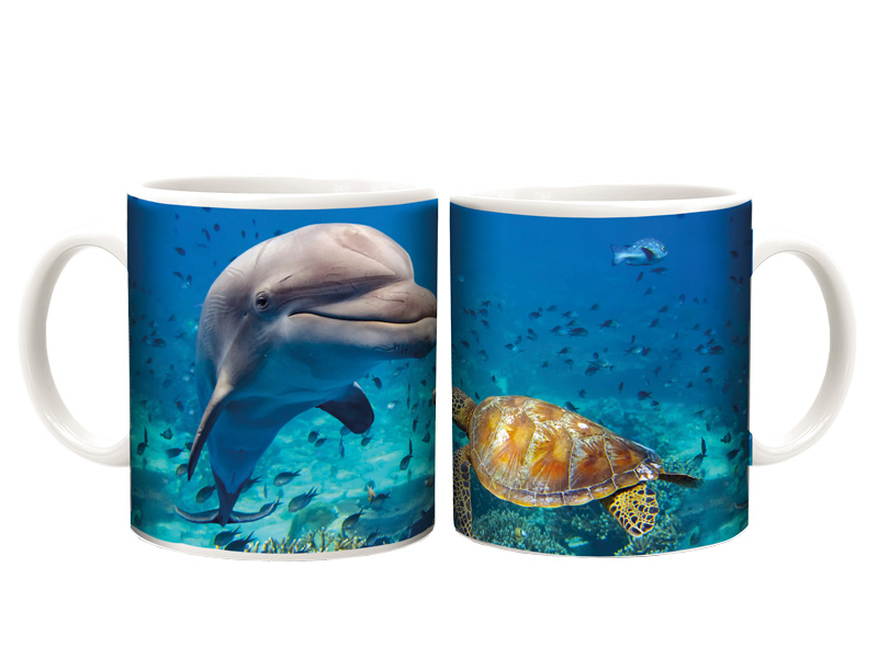 Foto Tasse Delfin und Schildkröte aus Keramik Ø8x9,5cm    Foto Tasse Delfin und Schildkröte aus Keramik Ø8x9,5cm