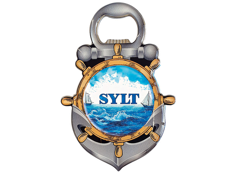 Souvenir Metall Magnet Kapselheber Steuerrad Sylt 10,5x7cm Souvenir Metall Magnet Kapselheber Steuerrad Sylt 10,5x7cm