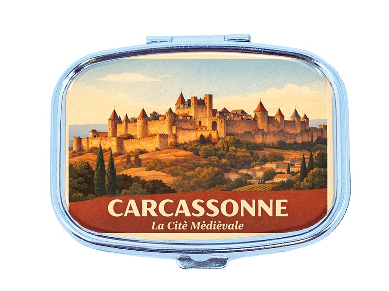 Souvenir Pillendose Carcassonne aus Metall 6x4,5cm