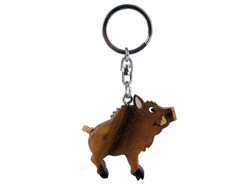 Wildschwein aus Holz mit Schlüsselanhänger, 5,5x1x5cm   