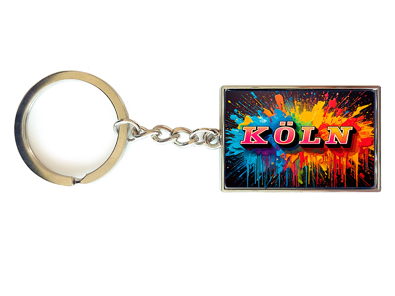 Souvenir Schlüsselanhänger rechteckig aus Metall Koeln 3x10cm