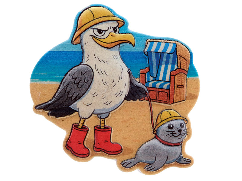 3D magnet seagull Seefried with seal, poly, 7x0,5x7,5cm