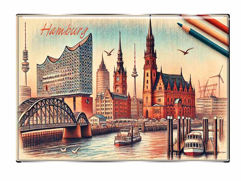 Souvenir Foto Magnet rechteckig Hamburg 8x5,5cm Souvenir Foto Magnet rechteckig Hamburg 8x5,5cm