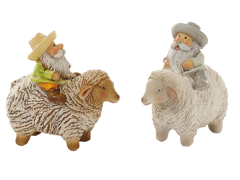 17615 Poly Farmer sitzend auf Schaf