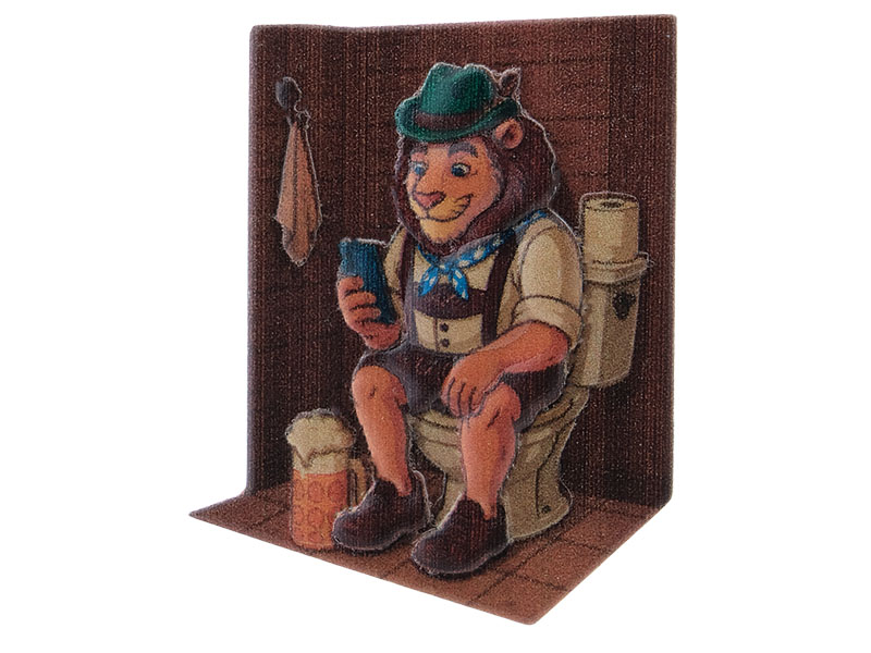 3D Magnet Löwe Leopold auf Toilette aus Poly 7x0,5x5cm