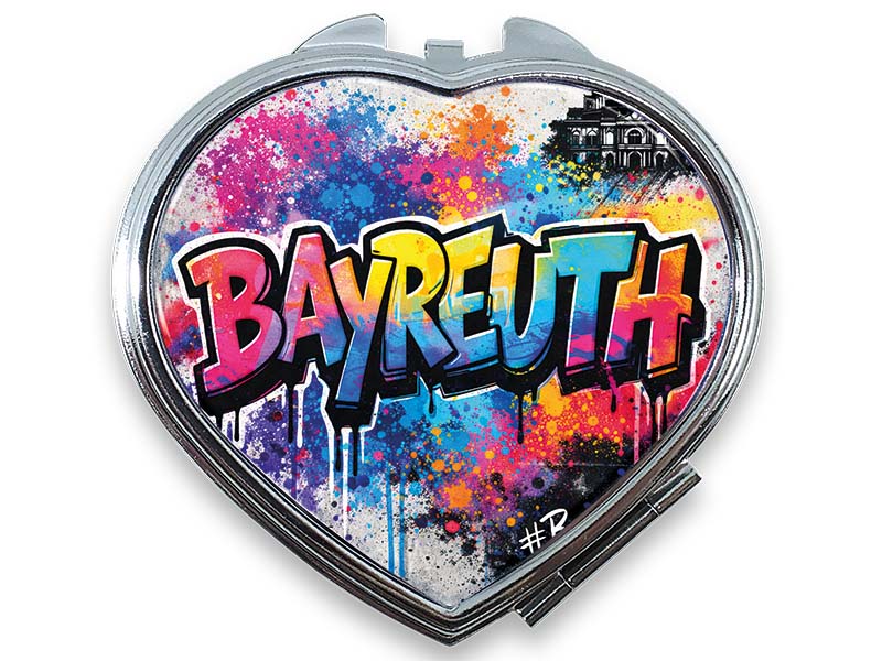 Souvenir Taschenspiegel Herz Bayreuth aus Metall 6,5cm