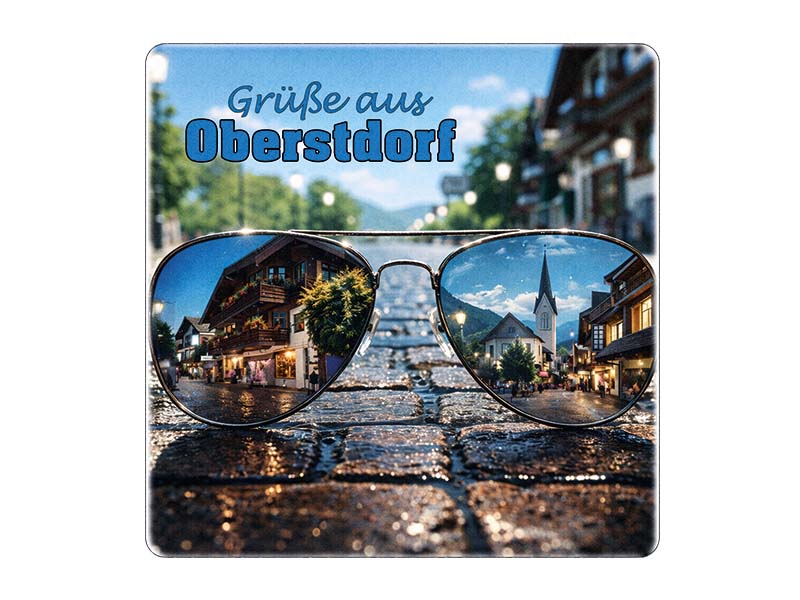 Souvenir Foto Untersetzer Oberstdorf aus Steingut 10x10cm