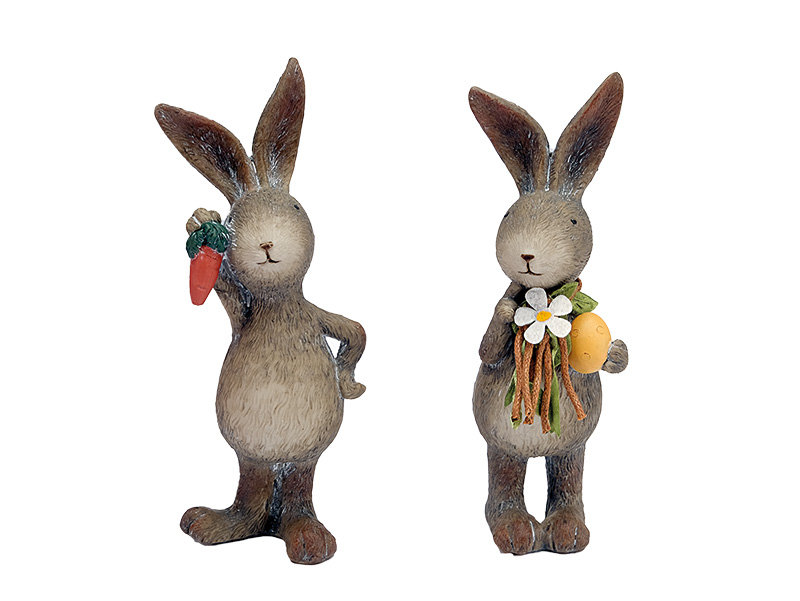 Hase mit Ei und Karotte aus Poly, 7x4,5x16,5cm    Hase mit Ei und Karotte aus Poly, 7x4,5x16,5cm