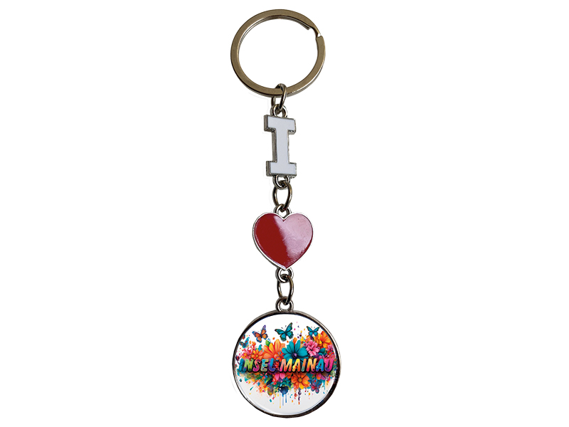 Souvenir Schlüsselanhänger aus Metall "I Love" Mainau 13,5x4cm    Souvenir Schlüsselanhänger aus Metall "I Love" Mainau 13,5x4cm