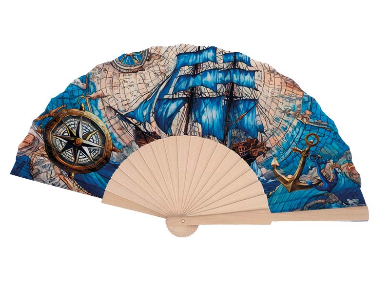 Wooden hand fan maritime 46x23x3cm